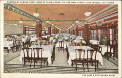Portion of Famous Hotel Rosslyn Dining Room, 5th and Main Streets Los Angeles, CA Postcard Postcard