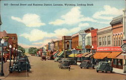 Second Street and Business District, Looking South Laramie, WY Postcard Postcard