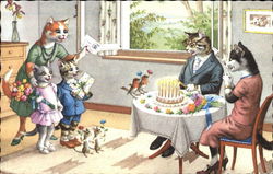 Kittens Give Flowers and and Presents to Their Mother Postcard