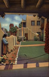 Patio Entrance to La Fonda Hotel Santa Fe, NM Postcard Postcard