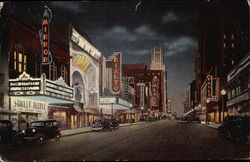 Theatre Row at Night, Elm Street Looking East Postcard
