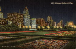 Michigan Ave. Skyline at Night Chicago, IL Postcard Postcard