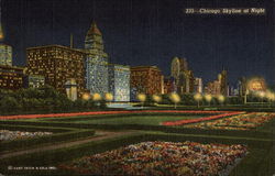 Michigan Ave. Skyline at Night Chicago, IL Postcard Postcard
