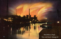 Steel Mills at Night, Gary and South Chicago, IL Postcard Postcard
