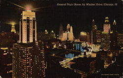 General Night Scene by Wacker Drive Chicago, IL Postcard Postcard