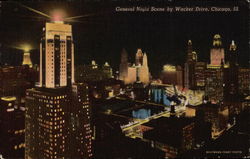 General Night Scene by Wacker Drive Postcard