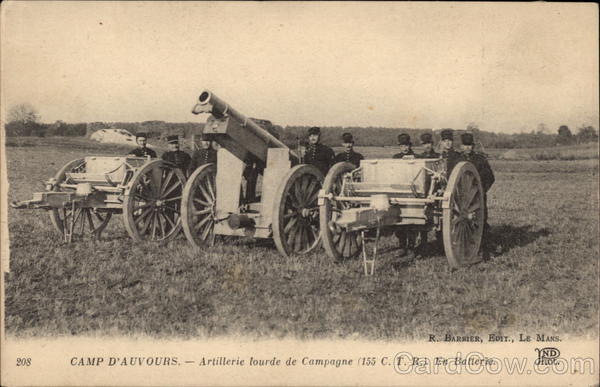 CAMP D'Auvours - Artillere lourde de Campagne (155 C.T.R.). En batterie Champagné 72 France
