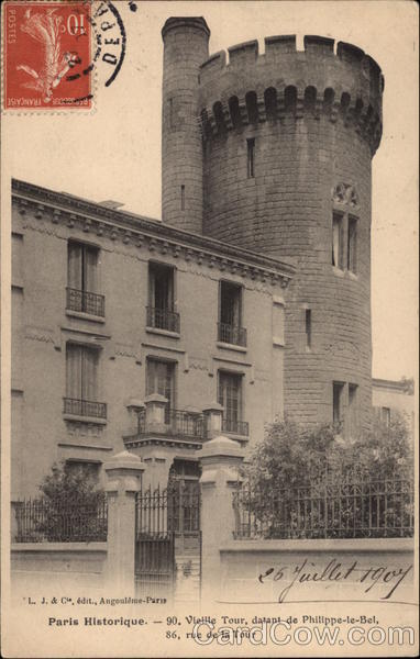 Paris Historique - 90. Vieille Tour, datant de Philippe-le-Bel, 86, rue de la Tour France