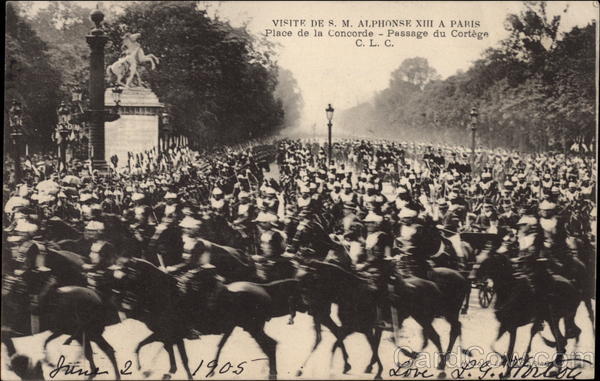 Visite de S.M. Alphonse XIII à Paris - Place de la Concorde - Passage du Cortège France