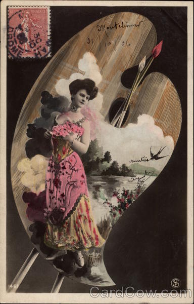 Painting of Woman in Pink Dress on Easel Women