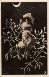 French Woman in Holly Postcard