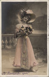 Woman in Pink Gown with Flowers Postcard