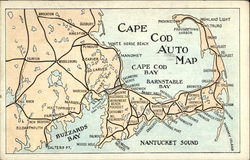 Cape Cod Auto Map Massachusetts Postcard Postcard