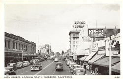10th Street, looking north Modesto, CA Postcard Postcard