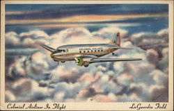 Colonial Airliner in Flight - LaGuardia Field Postcard
