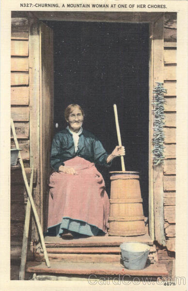 Churning A Mountain Woman At One Of Her Chores Farming