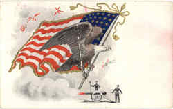 Eagle w/Flag, Canon Patriotic Postcard Postcard