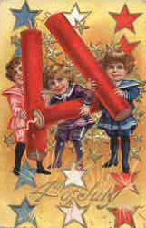 4th of July - Girls with Firecrackers Postcard