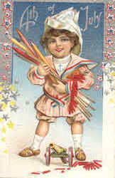 4th Of July Girl with Fireworks Postcard