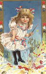 4th Of July - Girl with Fireworks Postcard