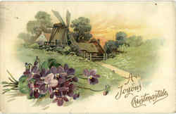 A Joyous Christmastide Windmills Postcard Postcard