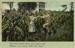 Farmer Couple Dancing in Cornfield Postcard