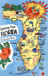 Sunny Florida Tourist Map Postcard