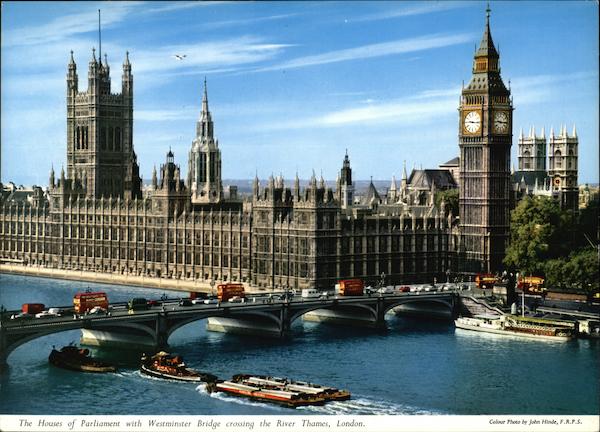 The Houses of Parliament with Westminster Bridge Crossing the River Thames London England