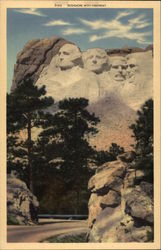 Shrine of Democracy; Rushmore with Highway Large Format Postcard