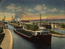 Barge at The World Famous Locks Large Format Postcard