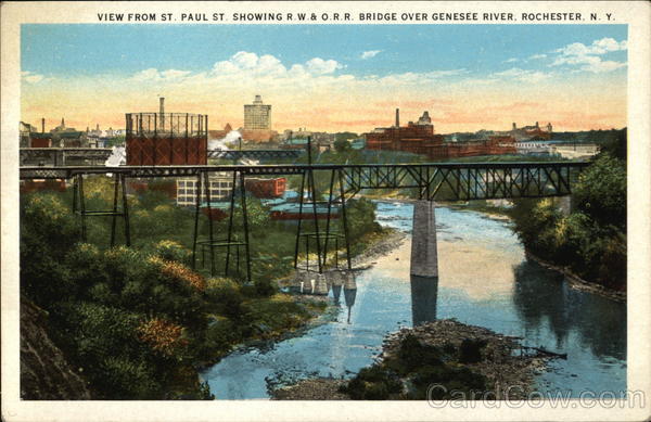View from St. Paul showing R.W.&O.R.R. Bridge over Genesee River Rochester New York