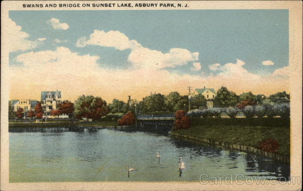 Swans and Bridge on Sunset Lake Asbury Park New Jersey