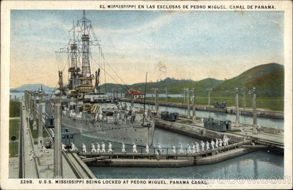 U.S.S. Mississippi Being Locked at Pedro Miguel Panama Canal