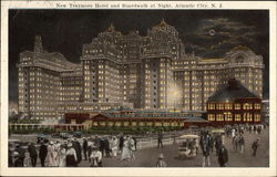 New Traymore Hotel and Boardwalk at Night Postcard