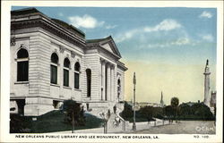 New Orleans Public Library and Lee Monument Postcard