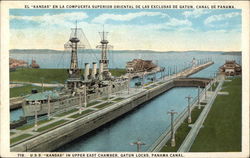 USS Kansas in Upper East Chamber, Gatun Locks, Panama Canal Postcard