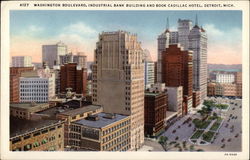 Washington Boulevard, Industrial Bank Building and Book Cadillac Hotel Postcard