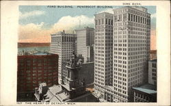Ford Building, Penobscot Building, Dime Bank Postcard