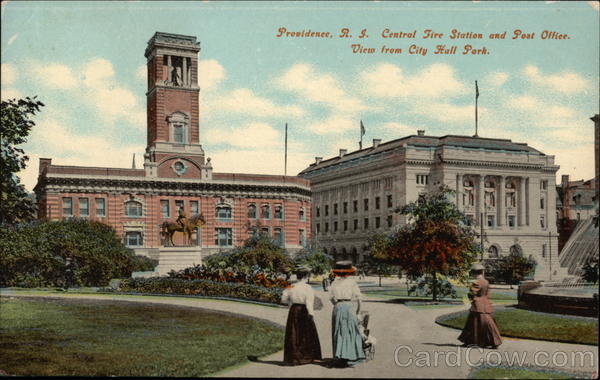 Central Fire Station and Post Office, View from City Hall Park Providence Rhode Island