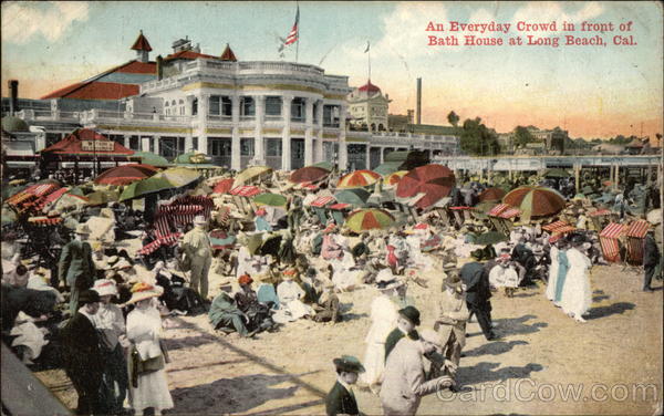 An Everyday Crowd in Front of Bath House Long Beach California