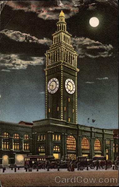 Clock Tower Lit Up at Night San Francisco California