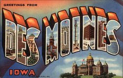 Greetings from Des Moines Iowa Postcard 