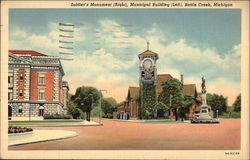 Soldiers' Monument aand Municipal Building Battle Creek, MI Postcard Postcard