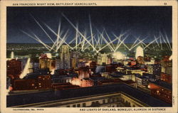 Night View with Battleship Searchlights San Francisco, CA Postcard Postcard