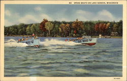 Speed Boats on Lake Geneva, Wisconsin Postcard Postcard