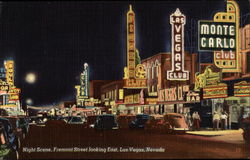 Night Scene, Fremont Street looking East Postcard