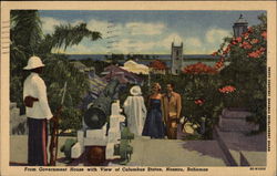 From Government House with View of Columbus Statue Postcard