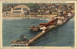 Looking fro Ocean, showing Atlantic City Auditorium and Convention Hall Postcard