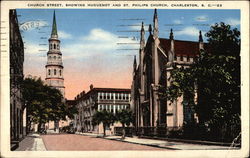 Church Street, Showing Huguenot and St. Philips Church Charleston, SC Postcard Postcard