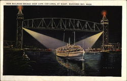 New Railroad Bridge Over Cape Cod Canal at Night Postcard